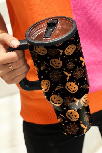 Black Halloween Pumpkin Travel Tumbler Cup