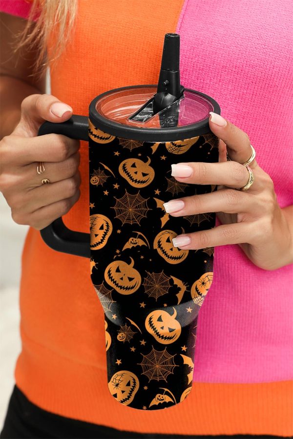 Black Halloween Pumpkin Travel Tumbler Cup - Image 2