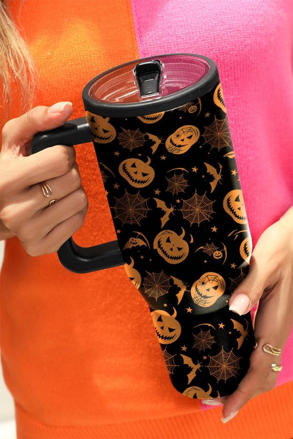 Black Halloween Pumpkin Travel Tumbler Cup - Image 3