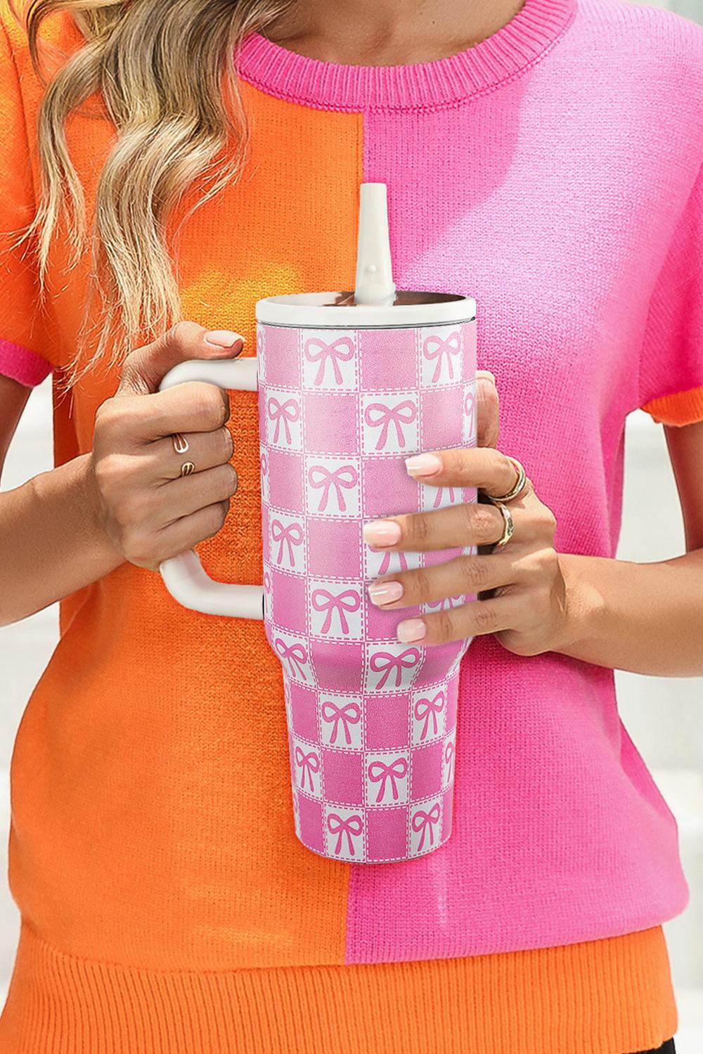 Bonbon Checkered Bow Print Tumbler Cup - Image 2
