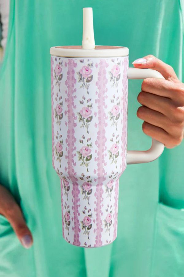 Light Pink Floral Print Stainless Steel Tumbler - Image 2