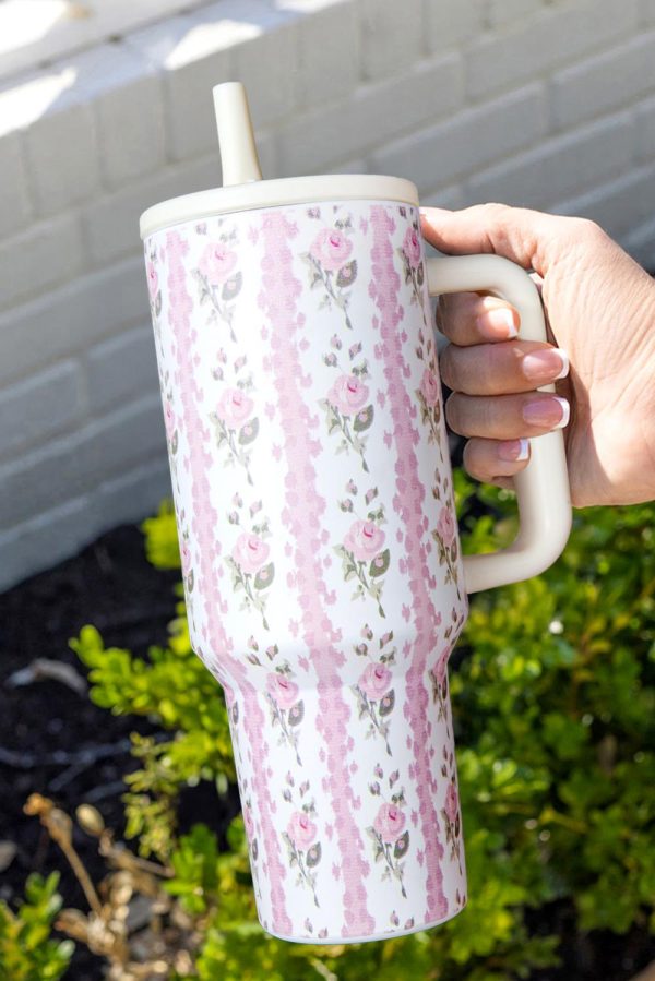 Light Pink Floral Print Stainless Steel Tumbler - Image 3