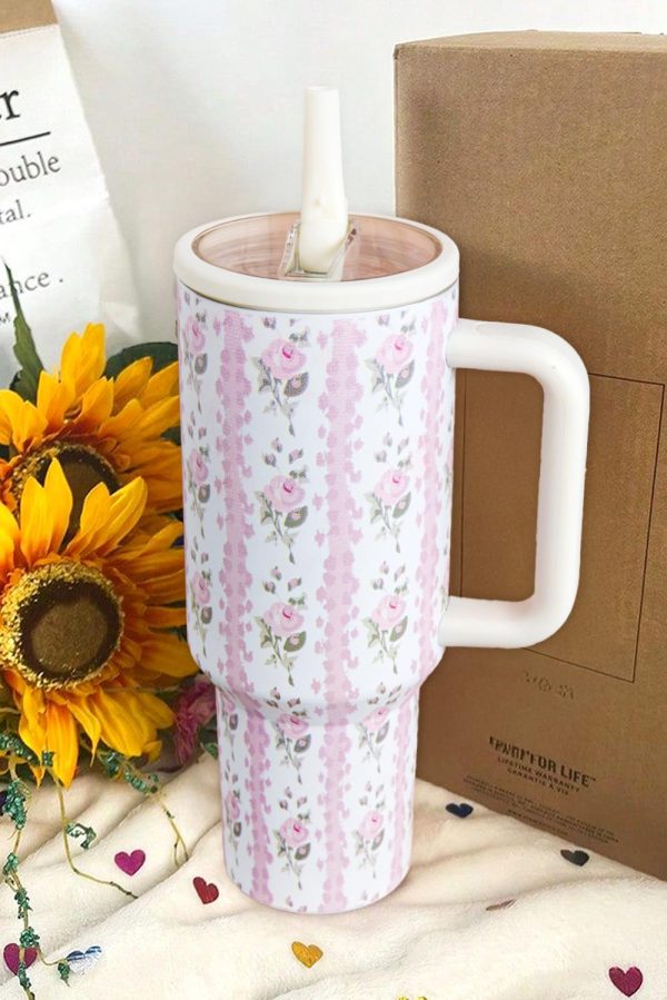 Light Pink Floral Print Stainless Steel Tumbler - Image 4