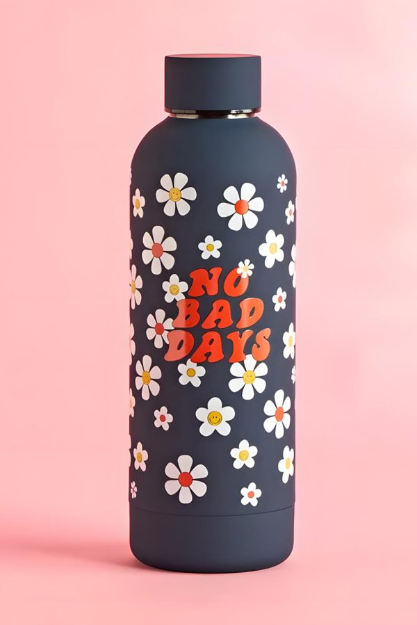 Navy Blue Floral No Bad Days Stainless Steel Water Bottle - Image 2