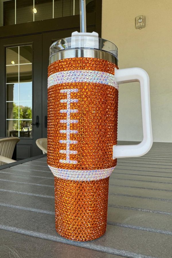 Orange 40oz Rhinestone Rugby Football Handle Vacuum Cup - Image 3
