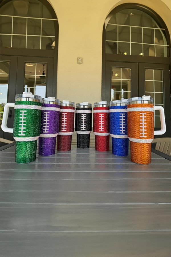 Orange 40oz Rhinestone Rugby Football Handle Vacuum Cup - Image 4