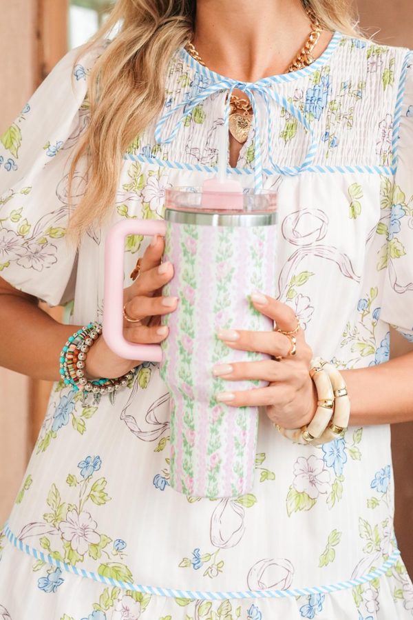 Pink Floral Print Tumbler Cup - Image 5