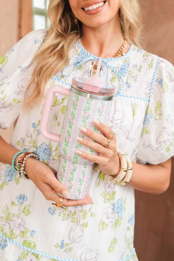 Pink Floral Print Tumbler Cup - Image 7