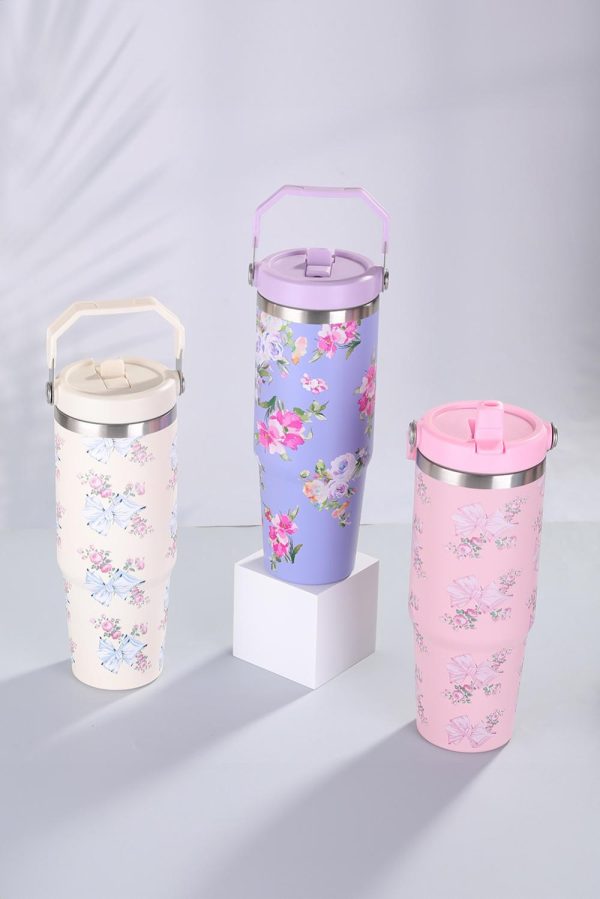 Pink Flower And Bowknot Graphic Tumbler Cup - Image 2