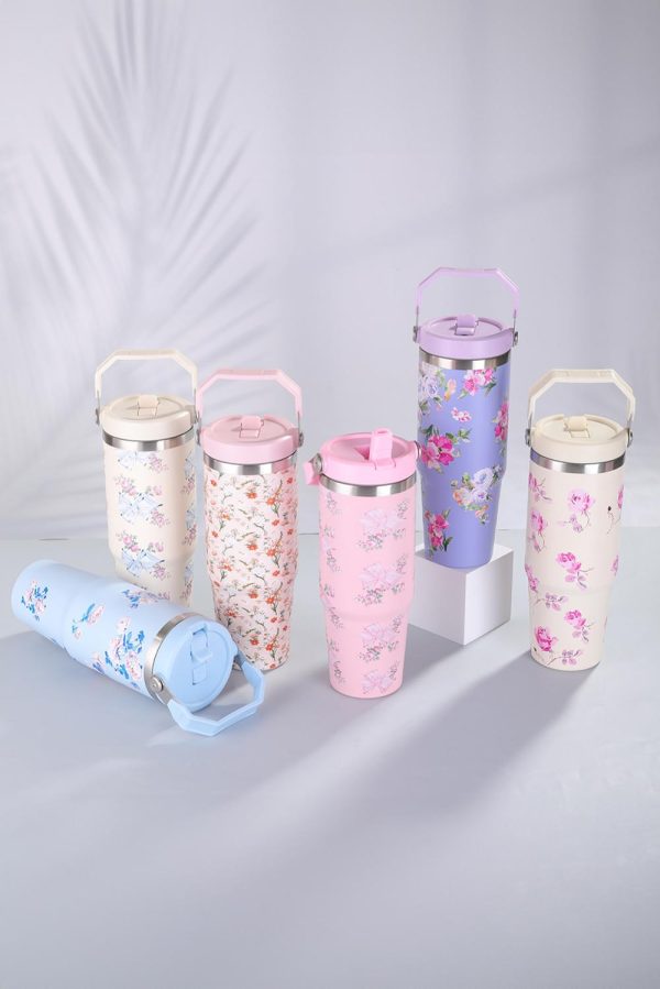 Pink Flower And Bowknot Graphic Tumbler Cup - Image 3