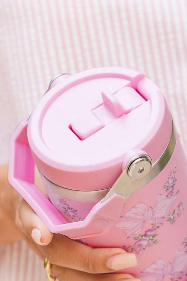 Pink Flower And Bowknot Graphic Tumbler Cup - Image 5