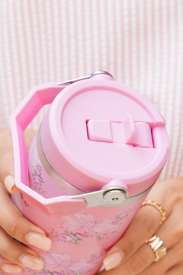 Pink Flower And Bowknot Graphic Tumbler Cup - Image 6