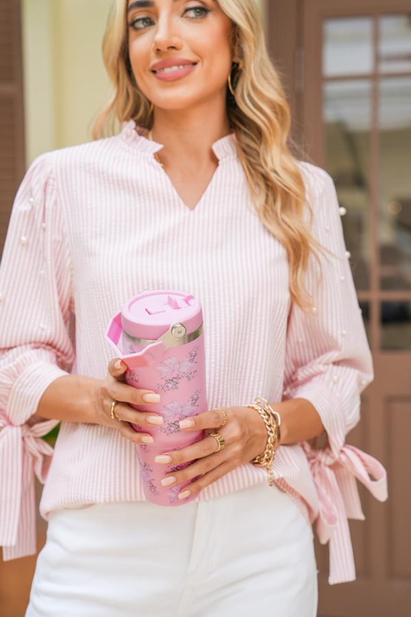 Pink Flower And Bowknot Graphic Tumbler Cup - Image 9