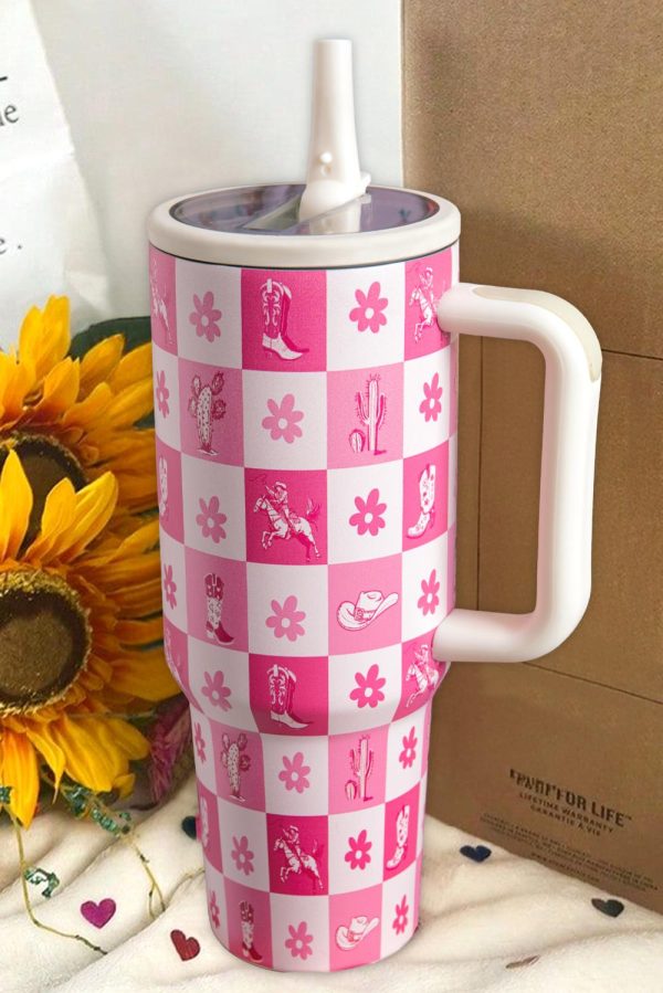 Rose Red Floral Checkered Tumbler Cup - Image 4