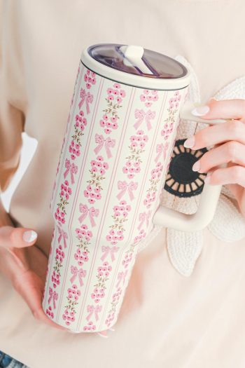 White Bow And Flower Striped 40oz Tumbler Cup