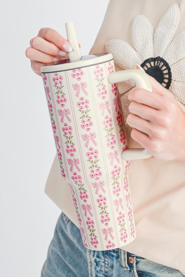 White Bow And Flower Striped 40oz Tumbler Cup - Image 2