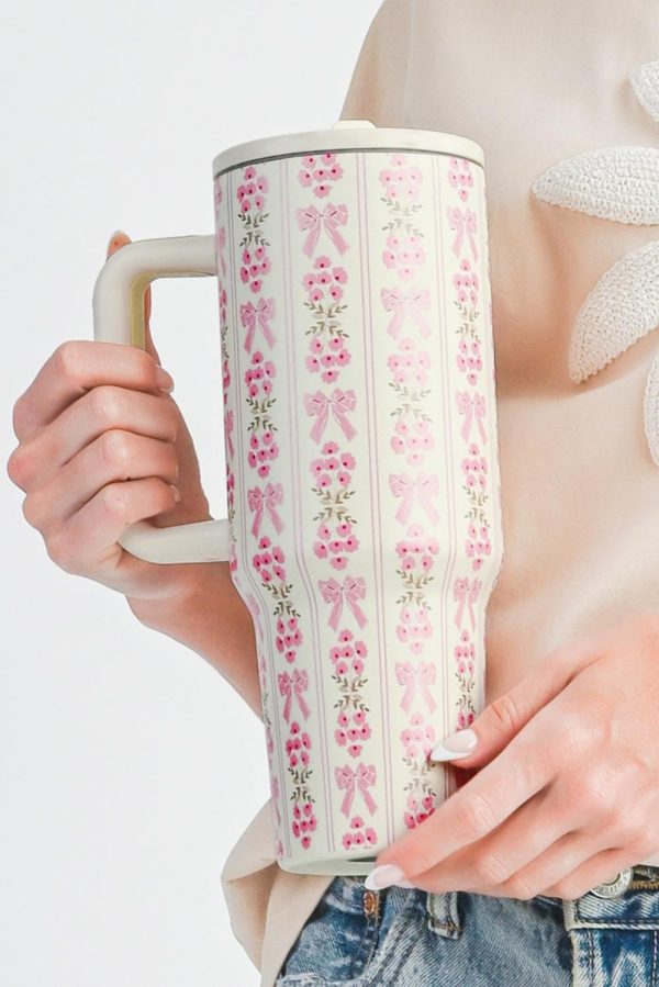 White Bow And Flower Striped 40oz Tumbler Cup - Image 3