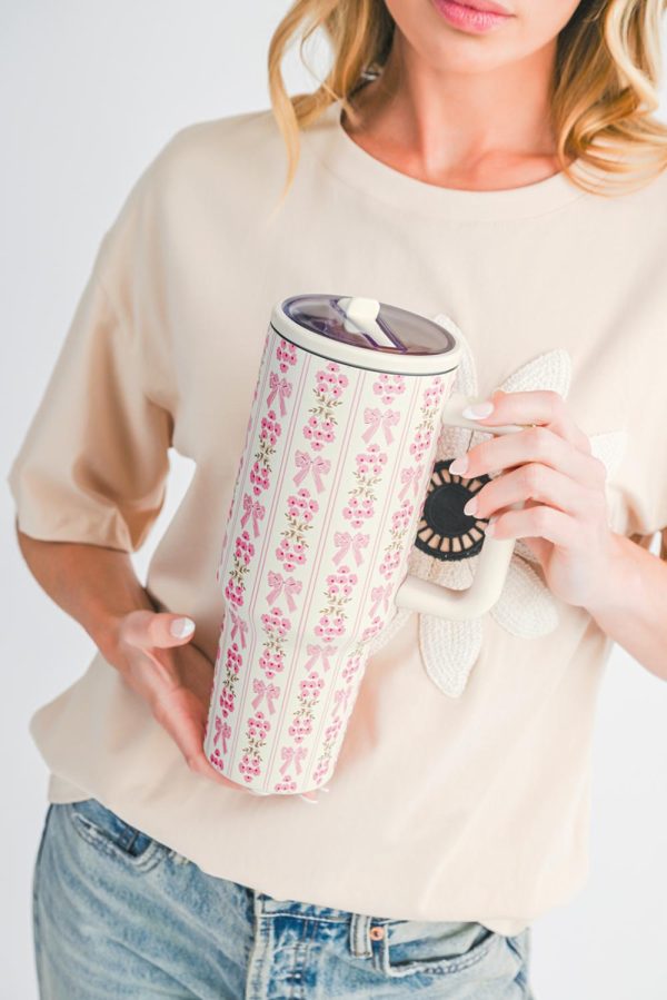 White Bow And Flower Striped 40oz Tumbler Cup - Image 5