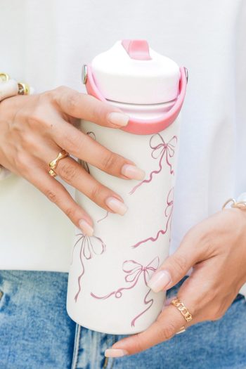 White Bowknot Print Insulated Water Bottle