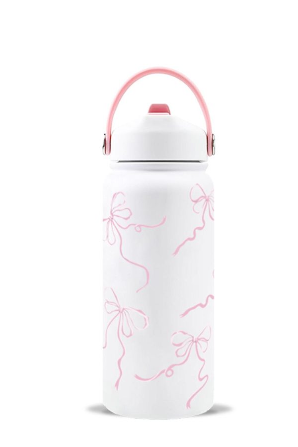 White Bowknot Print Insulated Water Bottle - Image 2