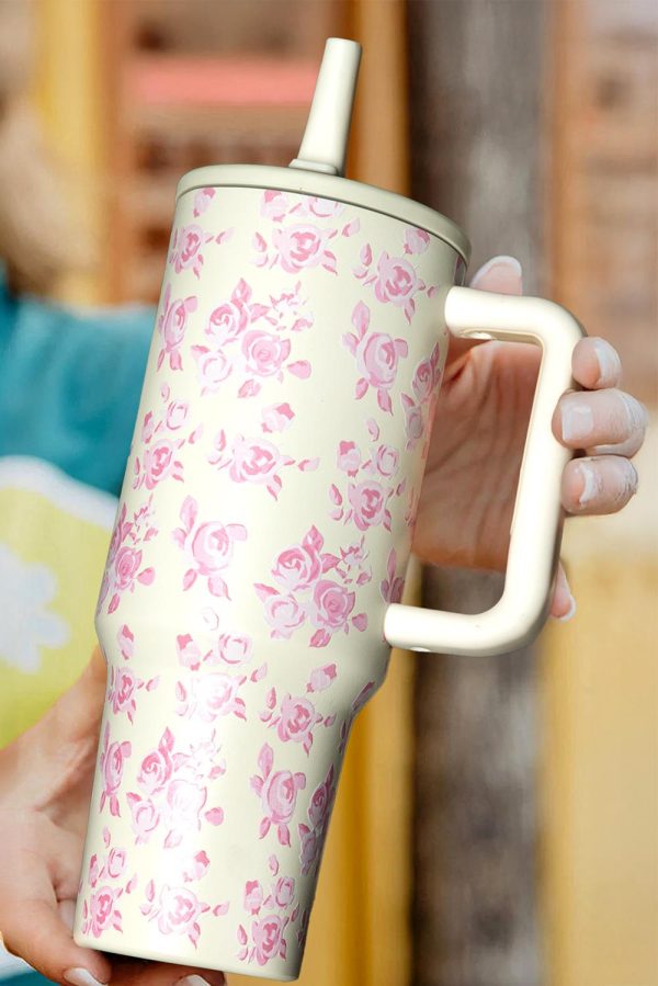 White Flower Print Handle Insulated Large Tumbler - Image 3
