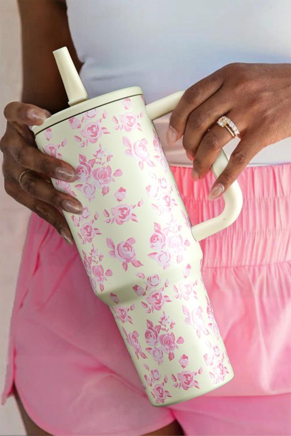 White Flower Print Handle Insulated Large Tumbler - Image 4