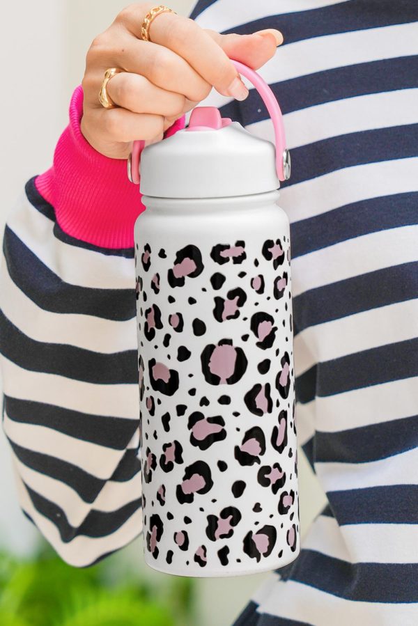 White Leopard Print Insulated Water Bottle - Image 4