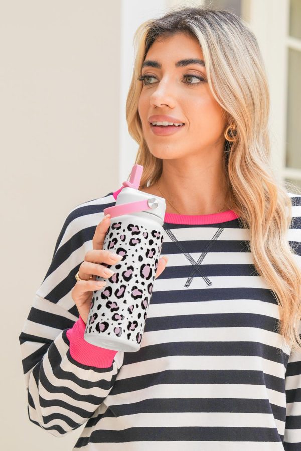 White Leopard Print Insulated Water Bottle - Image 7