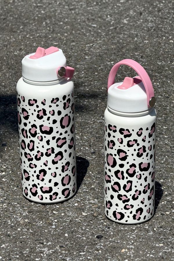White Leopard Print Insulated Water Bottle - Image 10